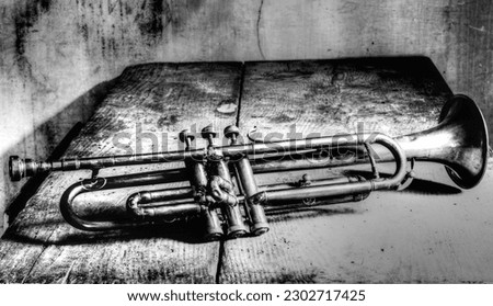  an antique trumpet on an old room of an old house