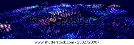 Hi Tech Network Connection Grid. 3D Technology Style Baner Design. Technology Vector Illustration. Futuristic Design for Technology or Science Event. Perspective Grid with Depth of Field Effect (DOF) Royalty-Free Stock Photo #2302720907