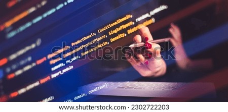 programmer at home writes programming code script on virtual