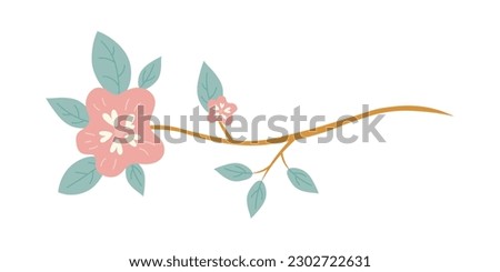 Tree branch with green leaves and flowers
