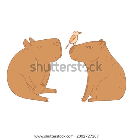 capybara set hand drawn in doodle style. cute animal suitable for icon, sticker, decor.