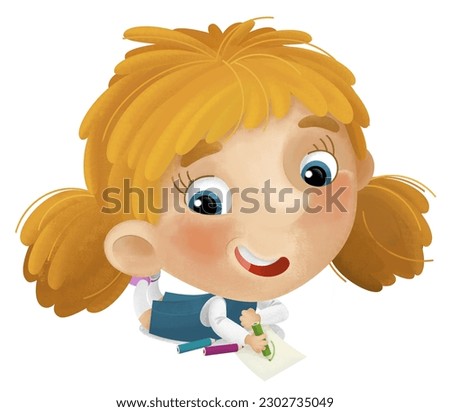 cartoon scene with young girl having fun playing leisure free time isolated illustration for kids