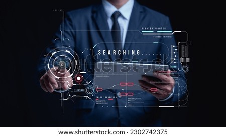 Businessman are using a laptop and touching the virtual screen interface for function high technology. Using the search console with your website. Data routing technology search engine optimization.
