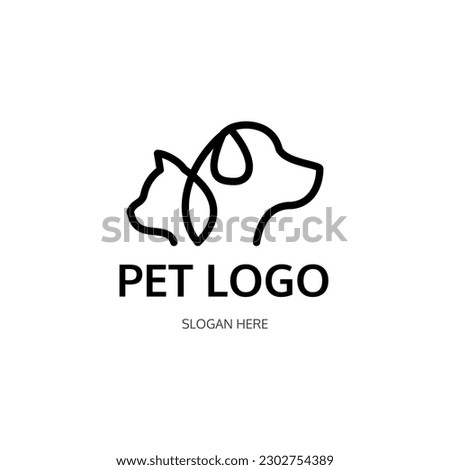 pet logo vector with cat and dog in one continouos line Royalty-Free Stock Photo #2302754389