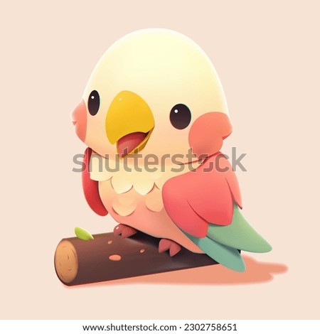 Cute little parrotwith a kind smiling face and big eyes. Vector pet illustration drawn in a cartoon 3d mesh style isolated on a gradient background