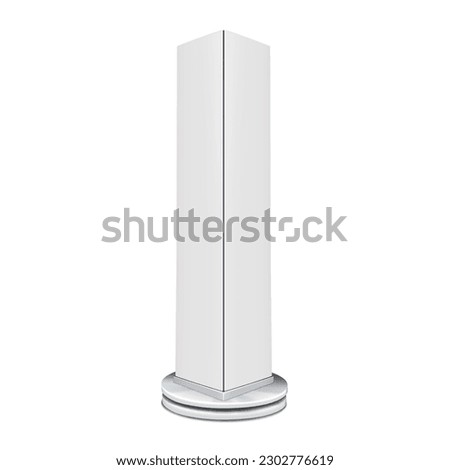 Rotating pop-up banner stand realistic vector mockup. White blank led pillar display mock-up. Trade show tower. Template for design Royalty-Free Stock Photo #2302776619