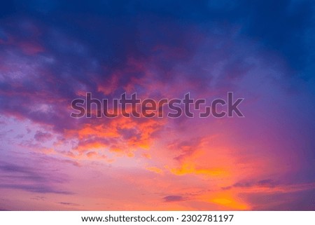 Sky with clouds during sunset. Clouds and blue sky. A high resolution photograph. Panoramic photo for design and background.