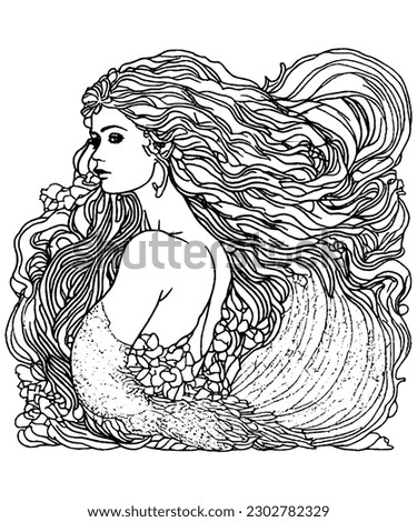 Underwater Enchantment Mermaid Line Art for a Magical Coloring Adventure