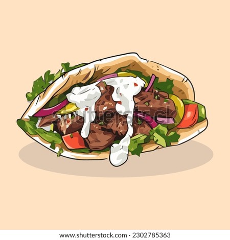 Greek gyros wrapped in pita bread vector illustration Royalty-Free Stock Photo #2302785363