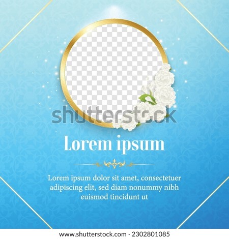 Template thai pattern background for greeting card, advertising, web site, flyers, posters with beautiful white jasmine Flower with modern line Thai pattern traditional concept. Perfect realistic Royalty-Free Stock Photo #2302801085