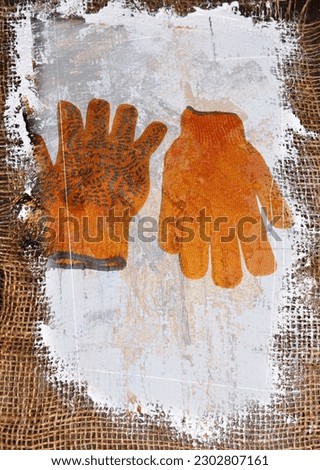 The art canvas depicts working construction gloves