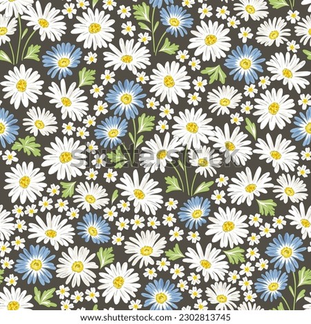 Daisy blossom Spring Garden flower hand drawn vector seamless pattern. Vintage Romantic Liberty inspired Petite floral ditsy print. Bloomy calico background for fashion fabric or home textile Royalty-Free Stock Photo #2302813745