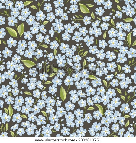 Forget-me-not spring garden flower hand drawn vector seamless pattern. Vintage Romantic Liberty inspired Petite floral ditsy print. Bloomy calico background for fashion fabric or home textile Royalty-Free Stock Photo #2302813751