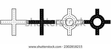 outline silhouette junction road icon set isolated on white background.top view junction road icon Royalty-Free Stock Photo #2302818215