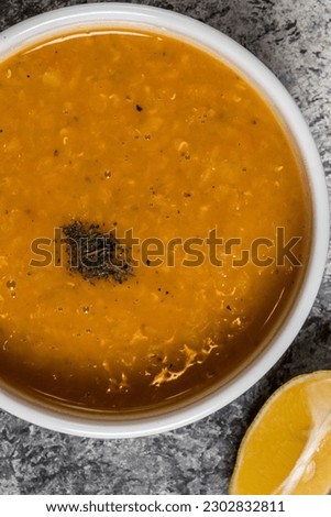 Lentil photos, soup pictures for restaurant and cafe menu. Food photos Lentil, merci Turkish Red Lentil Soup
