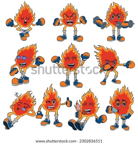 Cute flames cartoon character Sets, good for graphic design resources, stikers, posters, book covers, banners, prints, pamflets, and more.