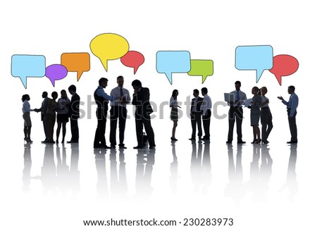 Silhouettes of Business People Working and Speech Bubbles