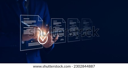 Businessman working with tablet. Checking mark up on the check boxes. Successful completion of business tasks. Digital marketing of statistics level up of graph. Business management goal strategy. Royalty-Free Stock Photo #2302844887