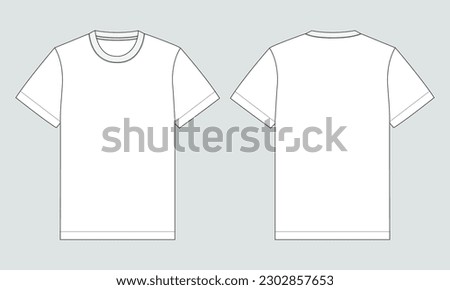 Short sleeve t shirt technical drawing fashion flat sketch vector illustration template front and back views Royalty-Free Stock Photo #2302857653