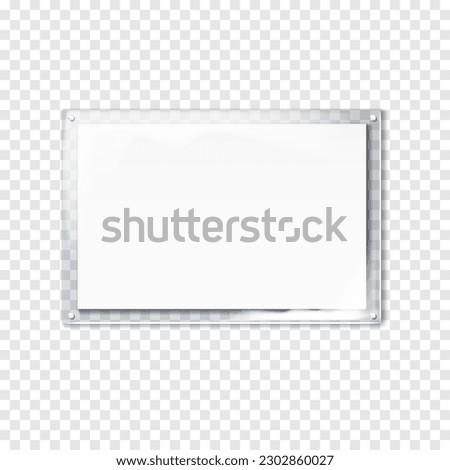 Clear sandwich acrylic board on transparent background realistic vector mockup. Blank plexiglass sign, poster holder mock-up. Plexi signboard. Template for design Royalty-Free Stock Photo #2302860027