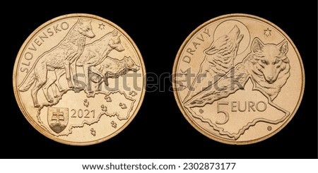 The commemorative euro coin from Slovakia on the black background