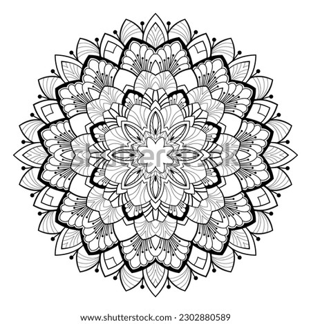 Decorative mandala with floral and linear patterns, round shapes on a white isolated background. For coloring book pages.