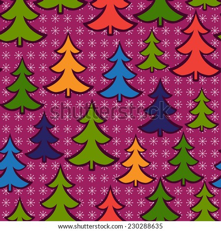 Colorful christmas trees. Fantasy background. Vector. Seamless pattern.