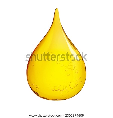 Vegetable oil drop with bubbles on white background