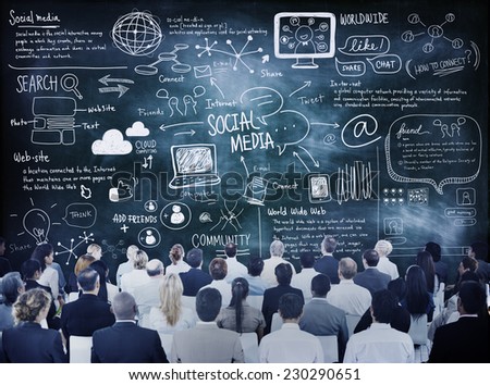 People in a Meeting with Social Media Concepts Royalty-Free Stock Photo #230290651