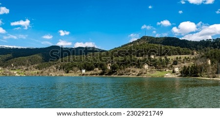 Cubuk Lake in Goynuk District of Bolu, Turkey.  Beautiful lake view with windmills.
