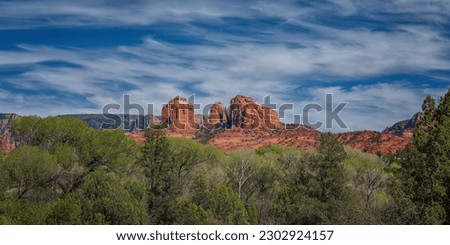 Panoramic view of Cathedral Rock in Sedona Arizona Royalty-Free Stock Photo #2302924157
