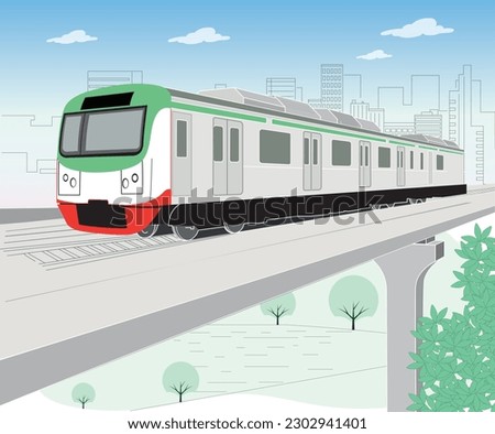Metro rail, illustration, Transportation.The Dhaka Metro Rail is a mass rapid transit system serving Dhaka, the capital city of Bangladesh. It is owned, and operated by the Dhaka Mass Transit Company  Royalty-Free Stock Photo #2302941401