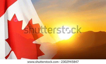 Canada flag against the sunset in the mountains. EPS10 vector