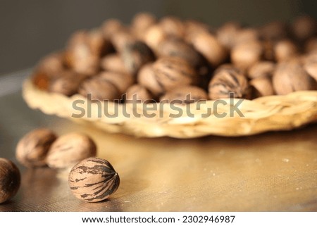 Pecan nuts close up with spare space