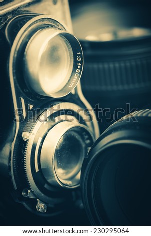 Vintage twin reflex camera and lenses