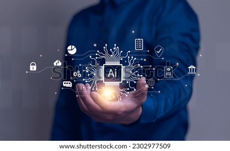 Technology and people concept man use AI to help work, AI Learning and Artificial Intelligence Concept. Business, modern technology, internet and networking concept. AI technology in everyday life. Royalty-Free Stock Photo #2302977509