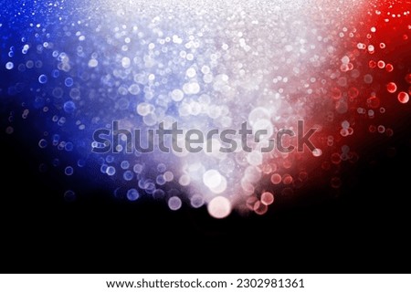 Patriotic red white blue glitter sparkle confetti background, July 4th 14 fireworks, memorial flag, USA fourth 4 labor day sale, elect president vote American veteran party or abstract Bastille invite Royalty-Free Stock Photo #2302981361