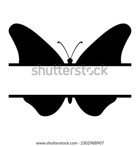 Butterfly black split monogram frame. Clipart image
