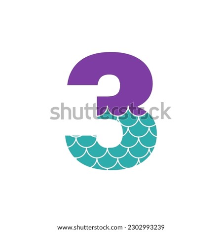 Mermaid birthday number 3. Clipart image isolated on white background