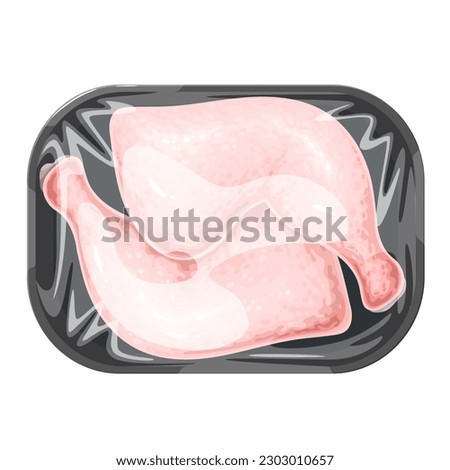 Chicken legs in plastic tray vector illustration. Cartoon isolated vacuum container with fresh uncooked whole broiler legs with skin, supermarket food package wrap with polyethylene for bird parts