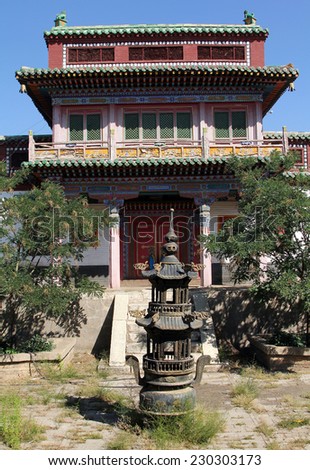 One of the temples of ancient Wusutu Zhao Buddhist Monastery (Ming dynasty) near Hohhot, Inner Mongolia, northern China