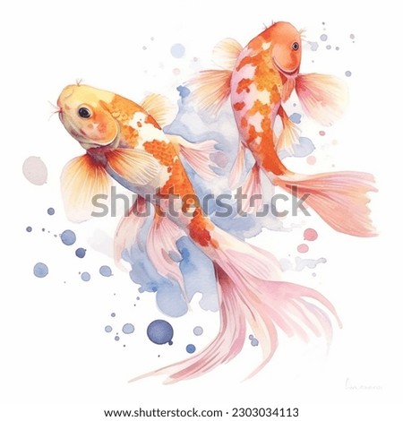 Koi Fish illustration watercolor isolated on white background transparent