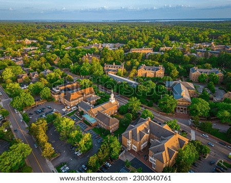 Williamsburg, Virginia, USA downtown from above at dusk. Royalty-Free Stock Photo #2303040761