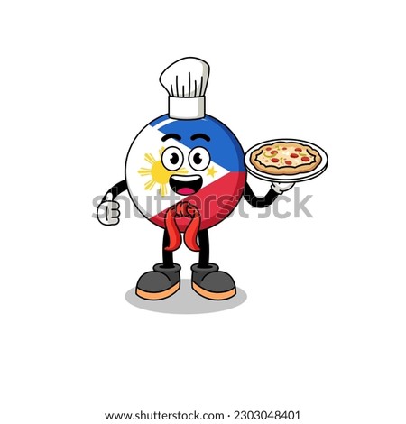 Illustration of philippines flag as an italian chef , character design