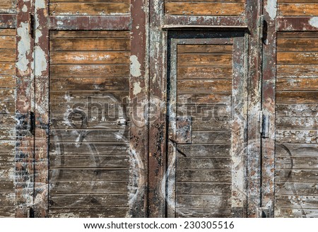 old wooden plank doors in Gdansk, Poland