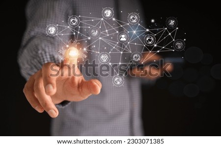 Cloud Computing, Digital Transformation Management, Internet of Things (IoT) Emerging Technologies, Big Data and Business Process Strategies, Automation, Customer Service, and Network Management Lines Royalty-Free Stock Photo #2303071385
