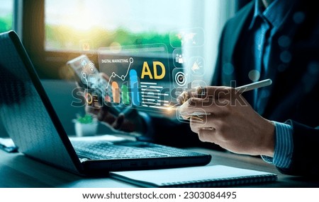 Digital marketing commerce online sale concept, Promotion of products or services through digital channels search engine, social media, email, website, Digital Marketing Strategies and Goals. SEO PPC Royalty-Free Stock Photo #2303084495