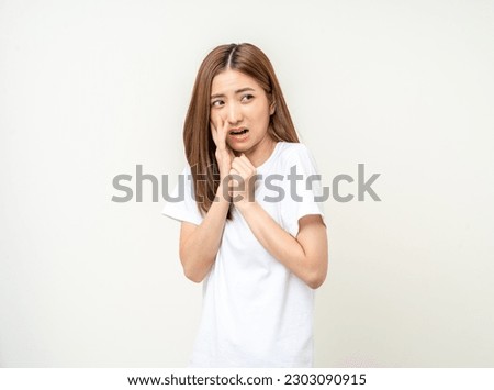 Angry asian woman feel scared emotionally. Unsafe  afraid fear. Terrified asian female horrified facial expression shocked. Royalty-Free Stock Photo #2303090915