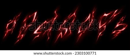 Thunder lightning vector electric power effect isolated on black background. Red spark blast vfx illustration. Flash lightening explosion magical spell attack. Energy discharge neon thunderstorm Royalty-Free Stock Photo #2303100771