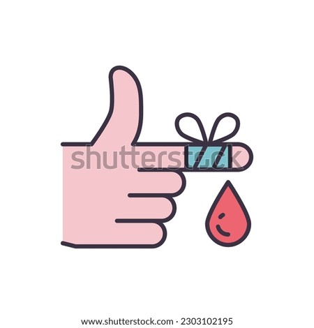 Injured Finger related vector line icon. Hand, drop, bandage. Isolated on white background. Vector illustration. Editable stroke